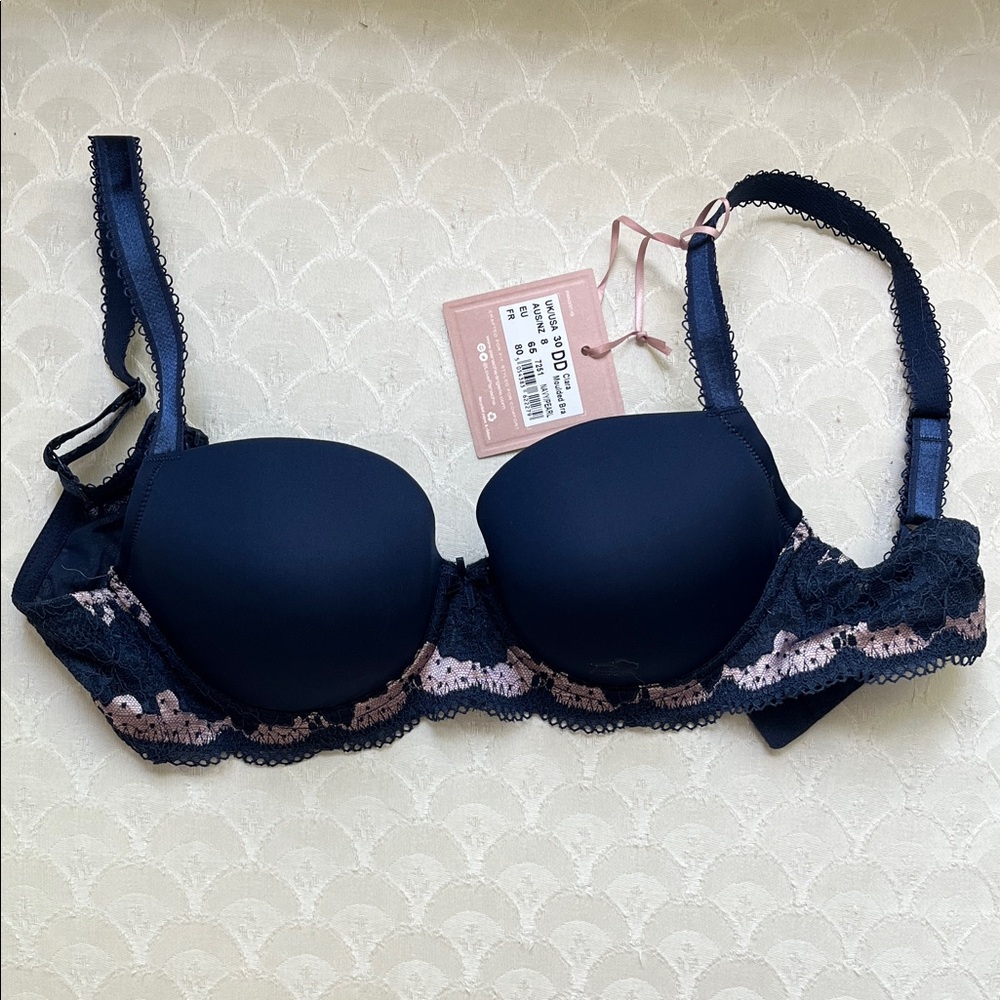 Panache Navy and Pink Lace Bra